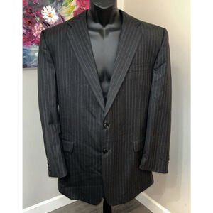 Hickey Freeman 46L Charcoal Gray Worsted Wool 2 Button Single Vent Jacket